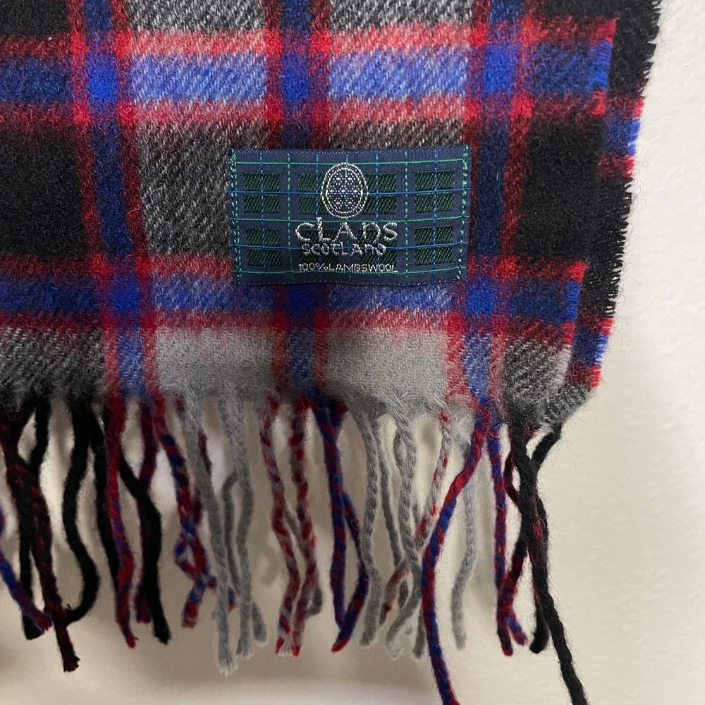Clans Scotland Scarf Grey Plaid 100% Lambswool Fringed Winter Neckwear